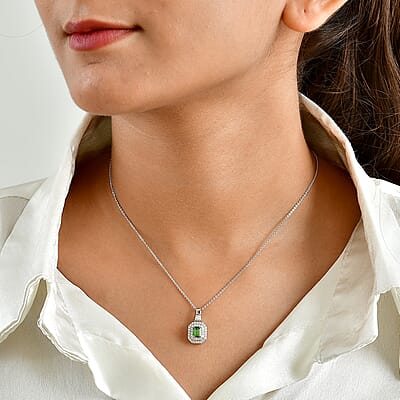 D'Joy AAA Mint Tourmaline and Moissanite 0.80 ctw Pendant Necklace in Rhodium Over Sterling Silver 20 Inches
