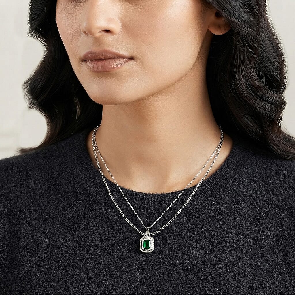 D'Joy AAA Mint Tourmaline and Moissanite 0.80 ctw Pendant Necklace in Rhodium Over Sterling Silver 20 Inches