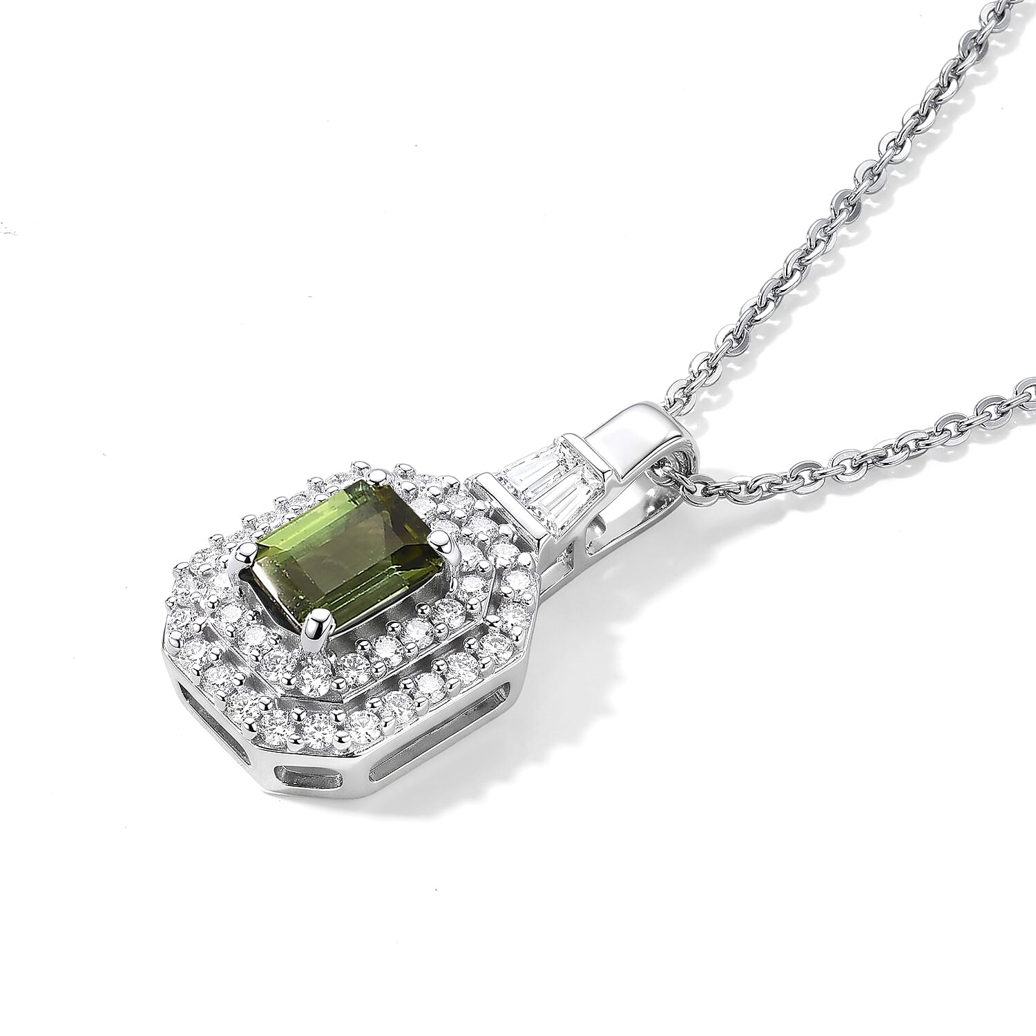 D'Joy AAA Mint Tourmaline and Moissanite 0.80 ctw Pendant Necklace in Rhodium Over Sterling Silver 20 Inches
