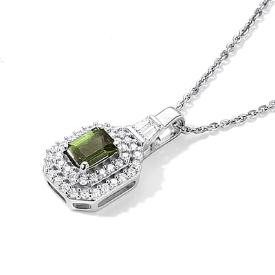 D'Joy AAA Mint Tourmaline and Moissanite 0.80 ctw Pendant Necklace in Rhodium Over Sterling Silver 20 Inches