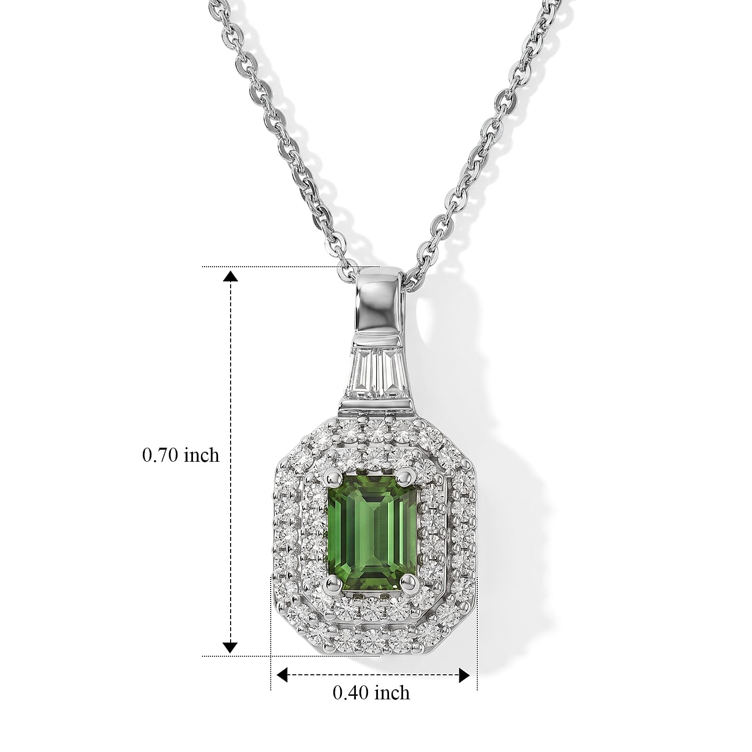 D'Joy AAA Mint Tourmaline and Moissanite 0.80 ctw Pendant Necklace in Rhodium Over Sterling Silver 20 Inches