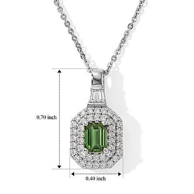 D'Joy AAA Mint Tourmaline and Moissanite 0.80 ctw Pendant Necklace in Rhodium Over Sterling Silver 20 Inches