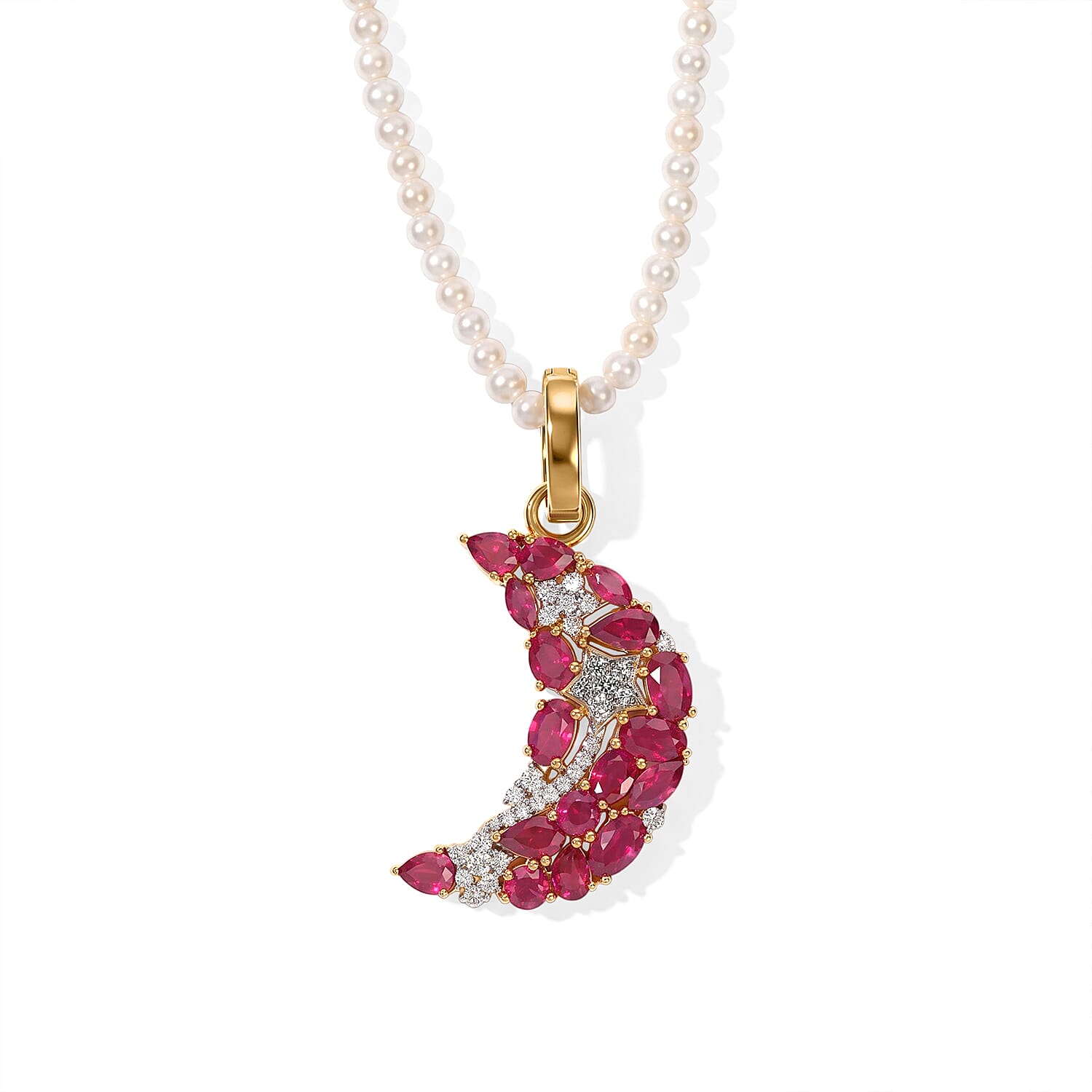 GP Celestial Dream Collection Premium Niassa Ruby (FF) and Multi Gemstone 4.50 ctw Pendant Necklace (20 Inches) in 18K Vermeil Yellow Gold Over Sterling Silver