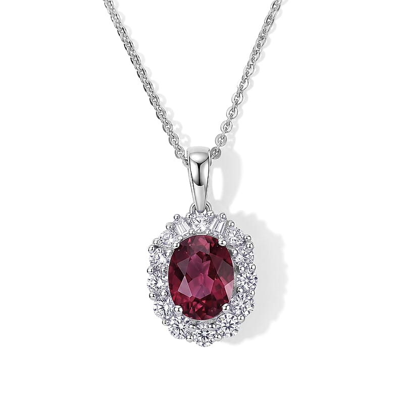 D'Joy Premium Usambara Color Change Garnet and Moissanite 2.10 ctw Pendant Necklace in Rhodium Over Sterling Silver 18 Inches