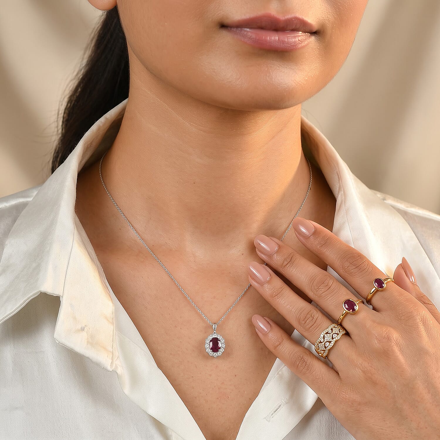 D'Joy Premium Usambara Color Change Garnet and Moissanite 2.10 ctw Pendant Necklace in Rhodium Over Sterling Silver 18 Inches