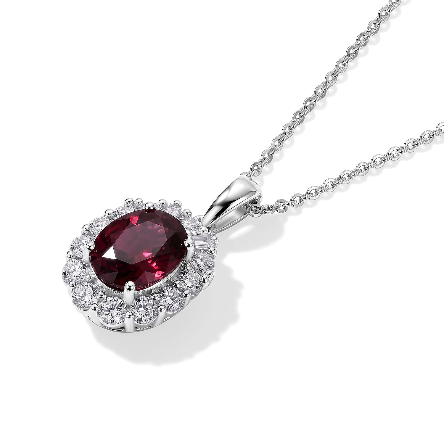 D'Joy Premium Usambara Color Change Garnet and Moissanite 2.10 ctw Pendant Necklace in Rhodium Over Sterling Silver 18 Inches