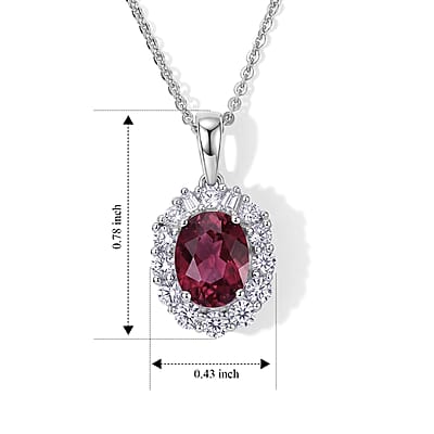 D'Joy Premium Usambara Color Change Garnet and Moissanite 2.10 ctw Pendant Necklace in Rhodium Over Sterling Silver 18 Inches