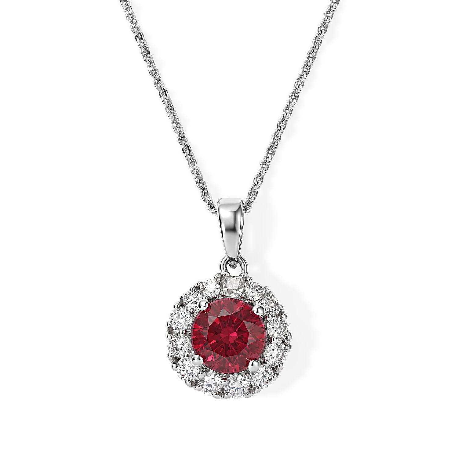 D'Joy Premium Usambara Color Change Garnet and Moissanite 2.20 ctw Pendant Necklace in Rhodium Over Sterling Silver 18 Inches