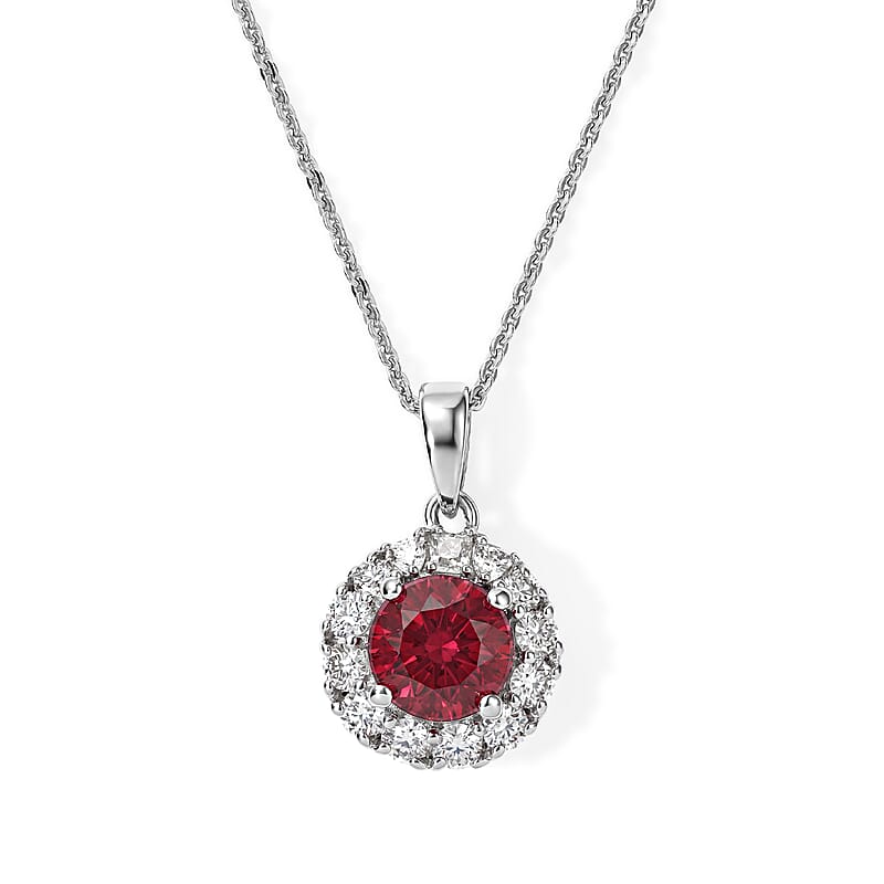 D'Joy Premium Usambara Color Change Garnet and Moissanite 2.20 ctw Pendant Necklace in Rhodium Over Sterling Silver 18 Inches