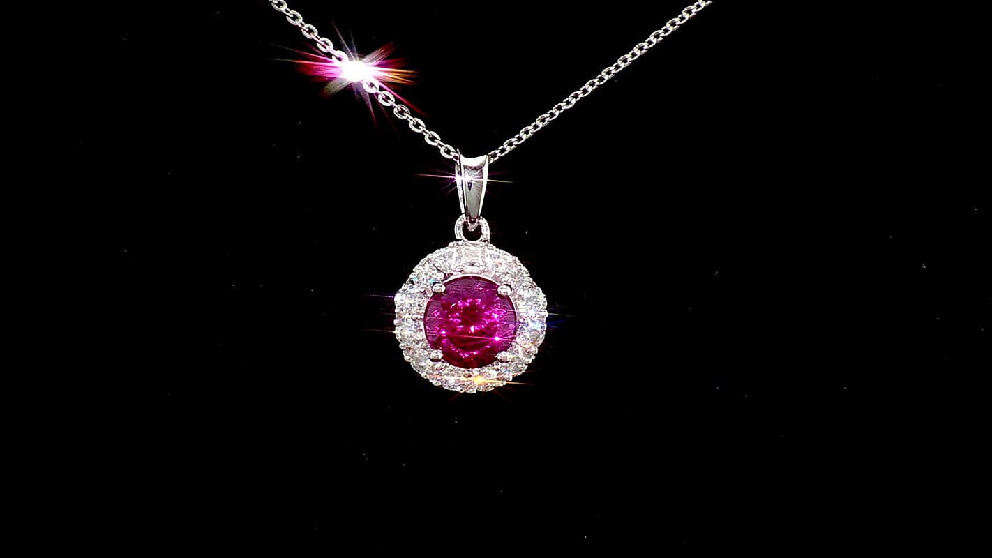 D''Joy Usambara Color Change Garnet, Moissanite Pendant Necklace in Rhodium Over Sterling Silver (18 Inches) 2.20 ctw