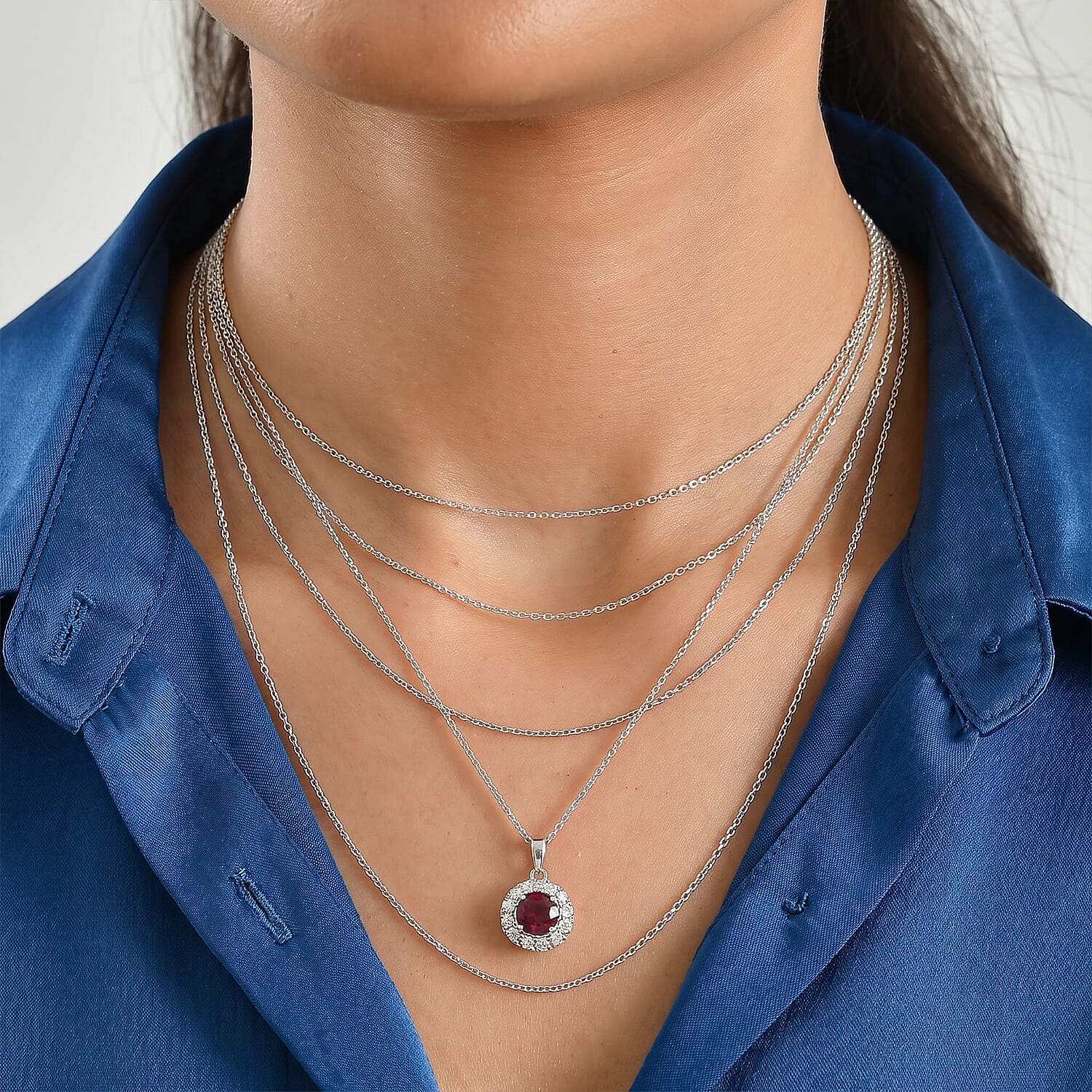 D'Joy Premium Usambara Color Change Garnet and Moissanite 2.20 ctw Pendant Necklace in Rhodium Over Sterling Silver 18 Inches