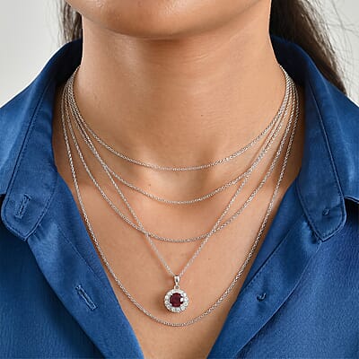D'Joy Premium Usambara Color Change Garnet and Moissanite 2.20 ctw Pendant Necklace in Rhodium Over Sterling Silver 18 Inches