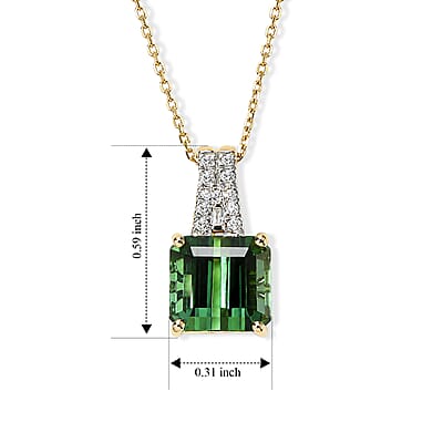 Luxoro AAA Sapo Green Tourmaline and Diamond I2 3.10 ctw Pendant Necklace in 10K Yellow Gold 20 Inches