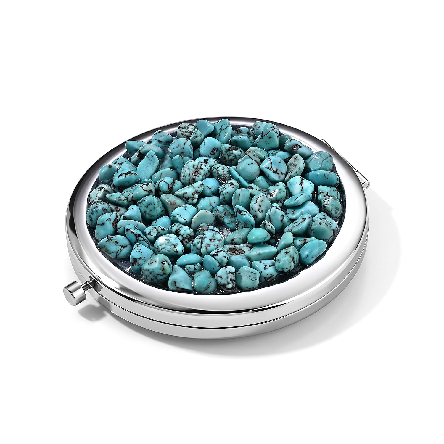 Blue Howlite and Glass 43.00 ctw Mirror and Tree of Life Pendant Necklace in Silvertone 20-22 Inches