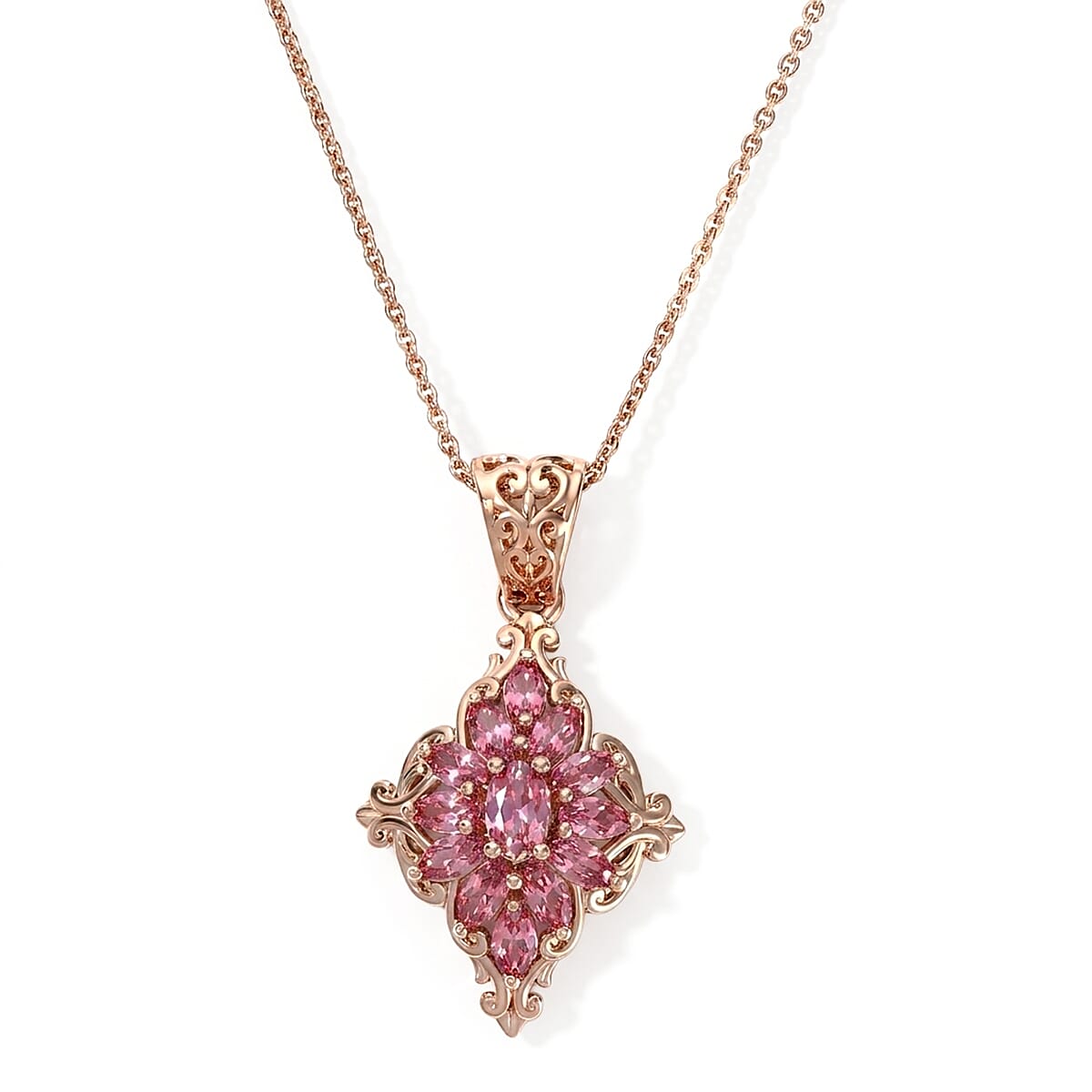 D'Joy Premium Pink Tourmaline 1.10 ctw Pendant Necklace in 18K Vermeil Rose Gold Over Sterling Silver 20 Inches