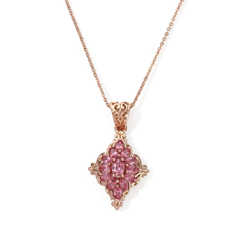 D'Joy Premium Morro Redondo Pink Tourmaline 1.10 ctw Petals of Love Pendant Necklace in 18K Vermeil Rose Gold Over Sterling Silver 20 Inches