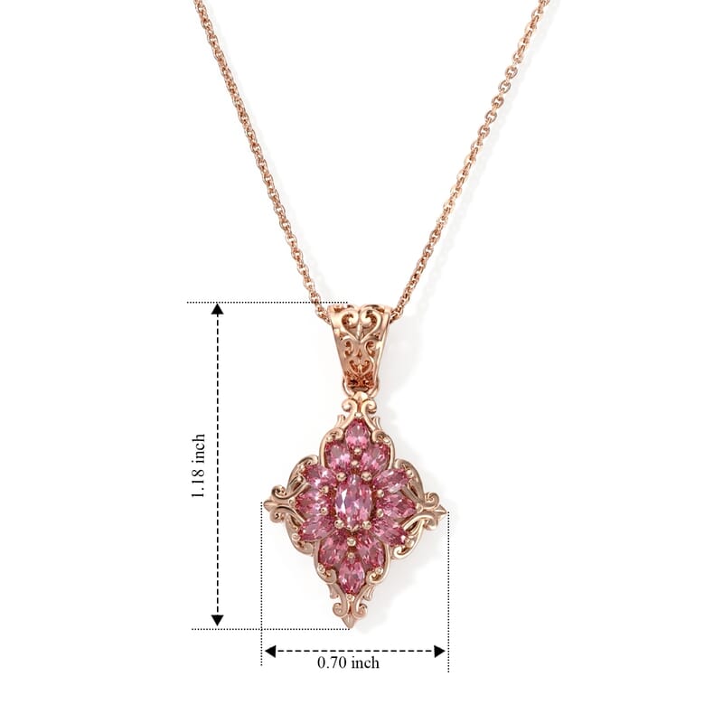 D'Joy Premium Morro Redondo Pink Tourmaline 1.10 ctw Petals of Love Pendant Necklace in 18K Vermeil Rose Gold Over Sterling Silver 20 Inches