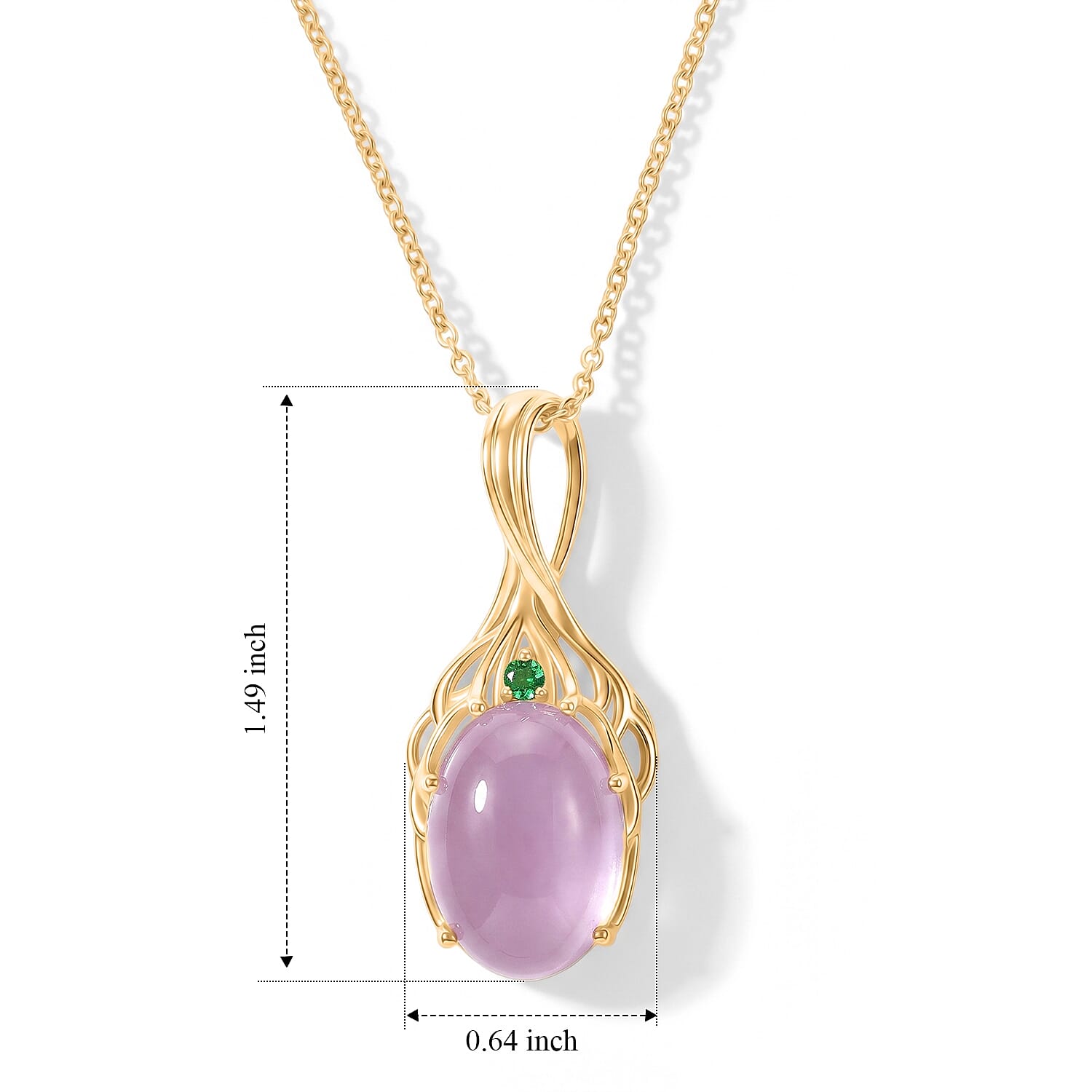 EverTrue Kunzite and Chrome Diopside 14.75 ctw Pendant in 18K YG Plated with ION Plated YG Stainless Steel Necklace 20 Inches