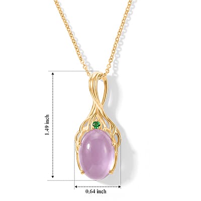 EverTrue Kunzite and Chrome Diopside 14.75 ctw Pendant in 18K YG Plated with ION Plated YG Stainless Steel Necklace 20 Inches