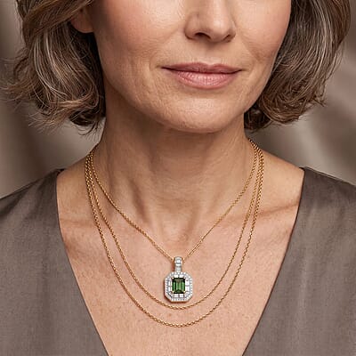 Luxoro AAA Sapo Green Tourmaline and Diamond I2 1.80 ctw Pendant Necklace in 10K Yellow Gold 20 Inches