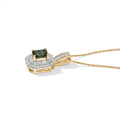 Luxoro AAA Sapo Green Tourmaline and Diamond I2 1.80 ctw Pendant Necklace in 10K Yellow Gold 20 Inches