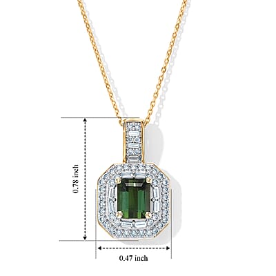 Luxoro AAA Sapo Green Tourmaline and Diamond I2 1.80 ctw Pendant Necklace in 10K Yellow Gold 20 Inches