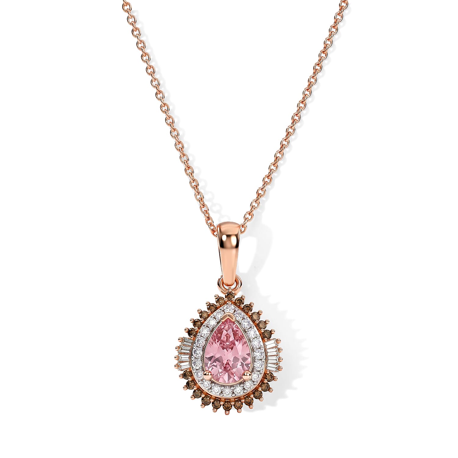 D''Joy Premium Pink Tourmaline, Natural Champagne and White Diamond (0.32 cts) Pendant Necklace (20 Inches) in 18K Vermeil RG Over Sterling Silver 0.90 ctw