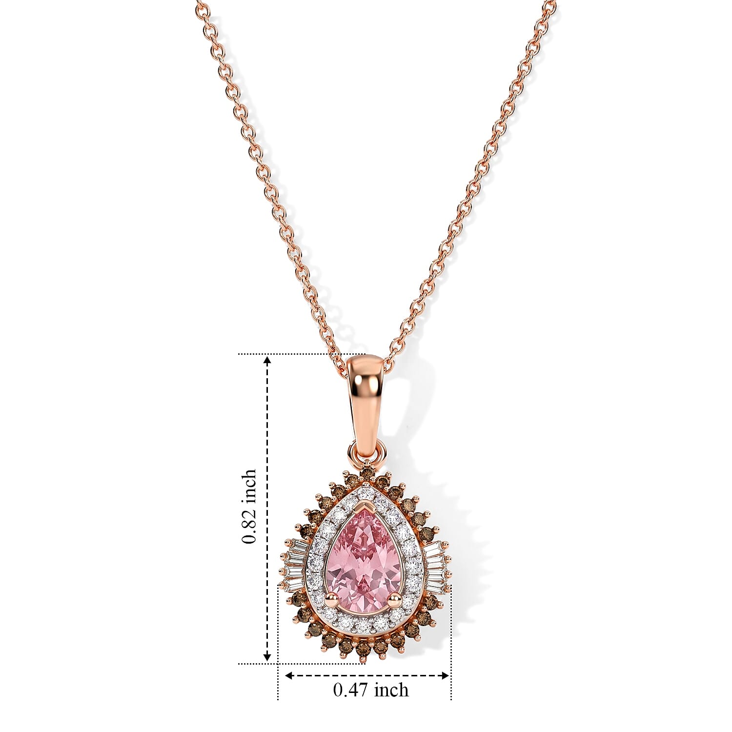 D'Joy Premium Morro Redondo Pink Tourmaline, Natural Champagne and White Diamond 0.90 ctw Blush Midnight Pendant Necklace in 18K Vermeil Rose Gold Over Sterling Silver 20 Inches