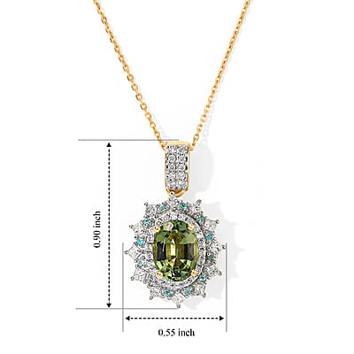 Luxoro AAA Sapo Green Tourmaline, Paraiba Tourmaline and Diamond I2 1.80 ctw Pendant Necklace in 10K Yellow Gold 20 Inches