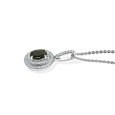 D'Joy AAA Sapo Green Tourmaline and Moissanite 0.90 ctw Pendant Necklace in Rhodium Over Sterling Silver 20 Inches