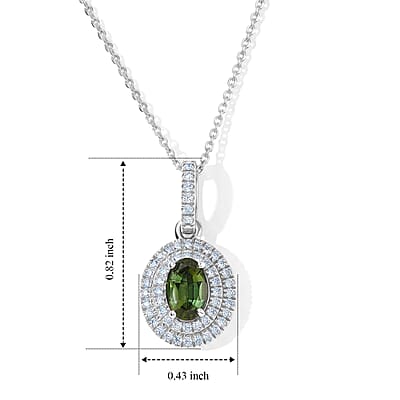 D'Joy AAA Sapo Green Tourmaline and Moissanite 0.90 ctw Pendant Necklace in Rhodium Over Sterling Silver 20 Inches