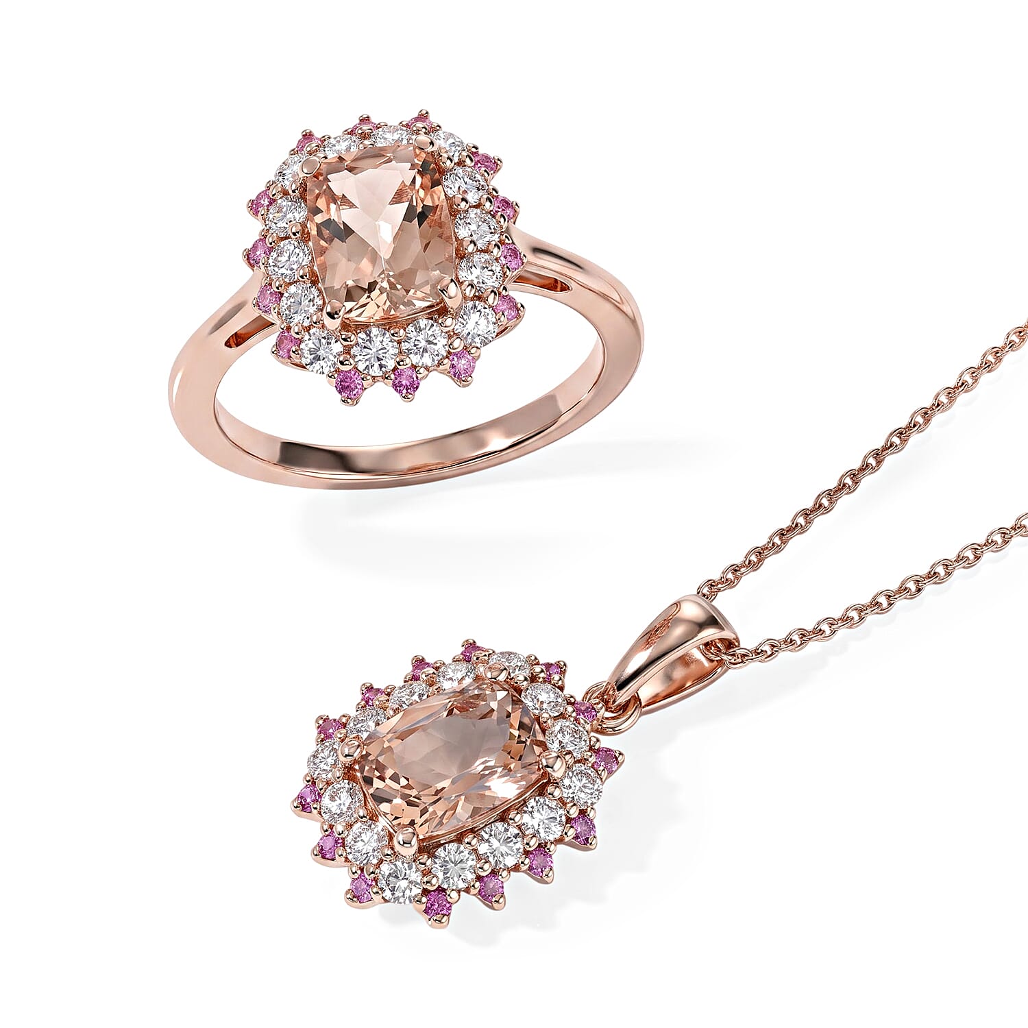 D''Joy Premium Marropino Morganite, Multi Gemstone Pendant Necklace (20 Inches) in 18K Vermeil RG Over Sterling Silver 1.90 ctw