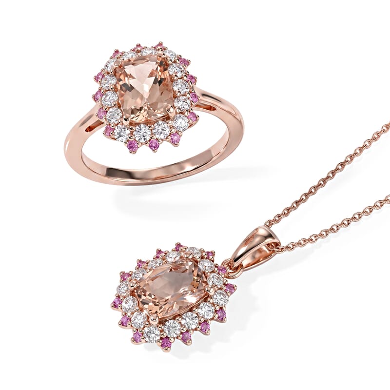 D'Joy Premium Marropino Morganite and Multi Gemstone 1.90 ctw Pendant Necklace in 18K Vermeil Rose Gold Over Sterling Silver 20 Inches