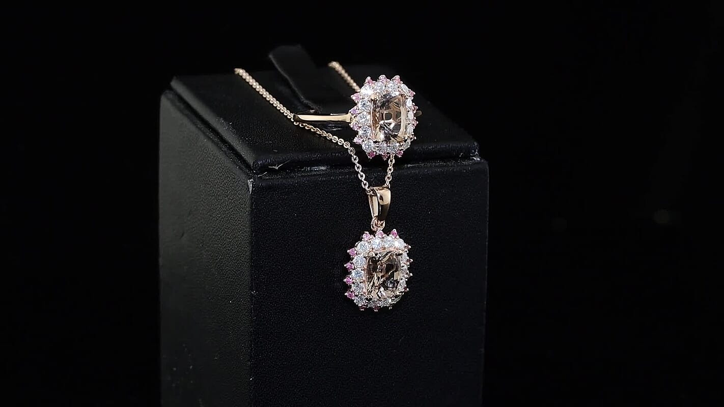 D''Joy Premium Marropino Morganite, Multi Gemstone Pendant Necklace (20 Inches) in 18K Vermeil RG Over Sterling Silver 1.90 ctw
