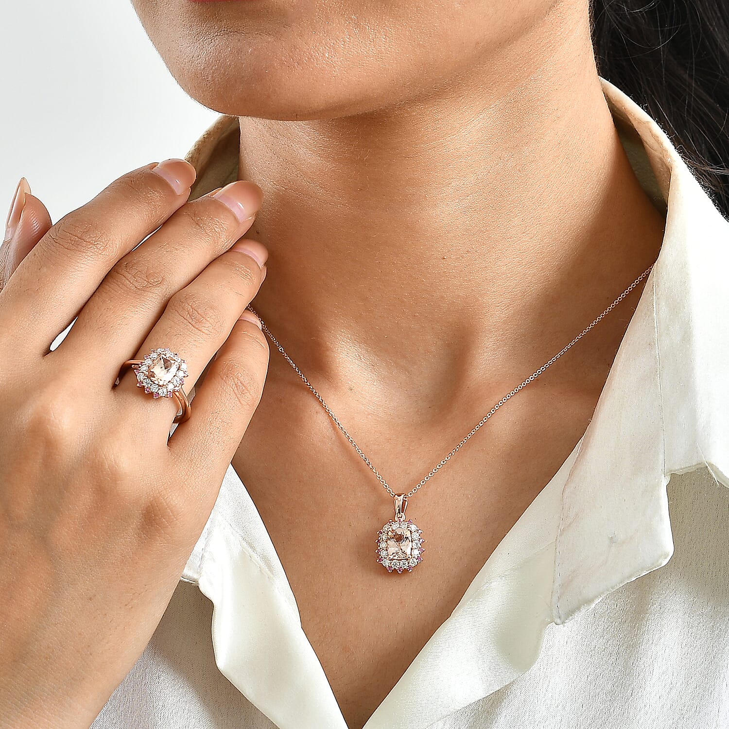 D'Joy Premium Marropino Morganite and Multi Gemstone 1.90 ctw Pendant Necklace in 18K Vermeil Rose Gold Over Sterling Silver 20 Inches