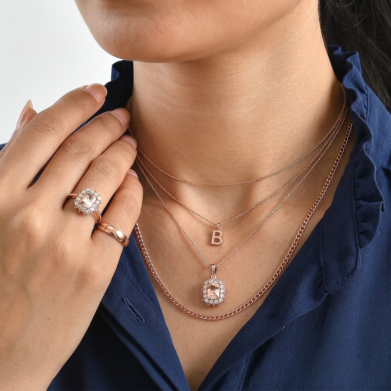 D'Joy Premium Marropino Morganite and Multi Gemstone 1.90 ctw Pendant Necklace in 18K Vermeil Rose Gold Over Sterling Silver 20 Inches