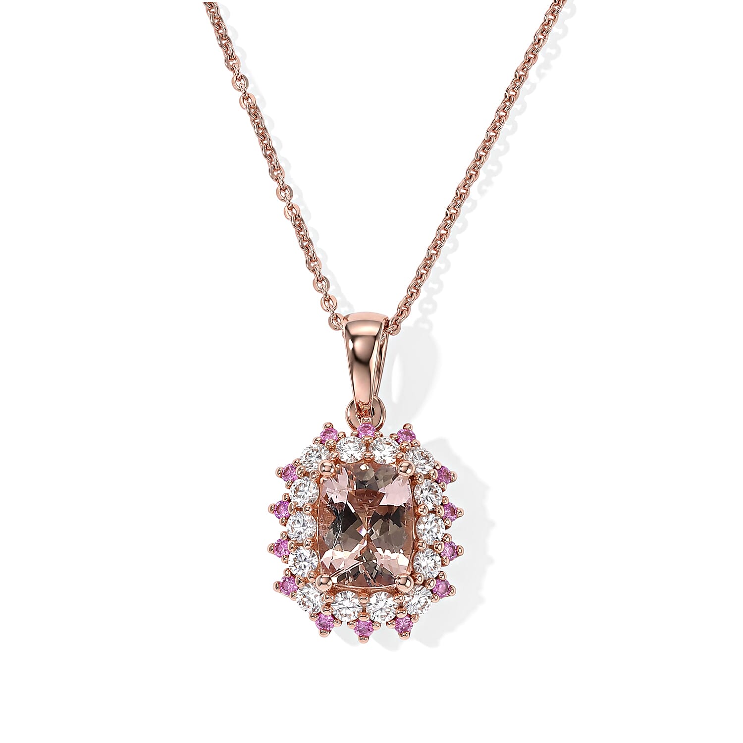 D'Joy Premium Marropino Morganite and Multi Gemstone 1.90 ctw Pendant Necklace in 18K Vermeil Rose Gold Over Sterling Silver 20 Inches