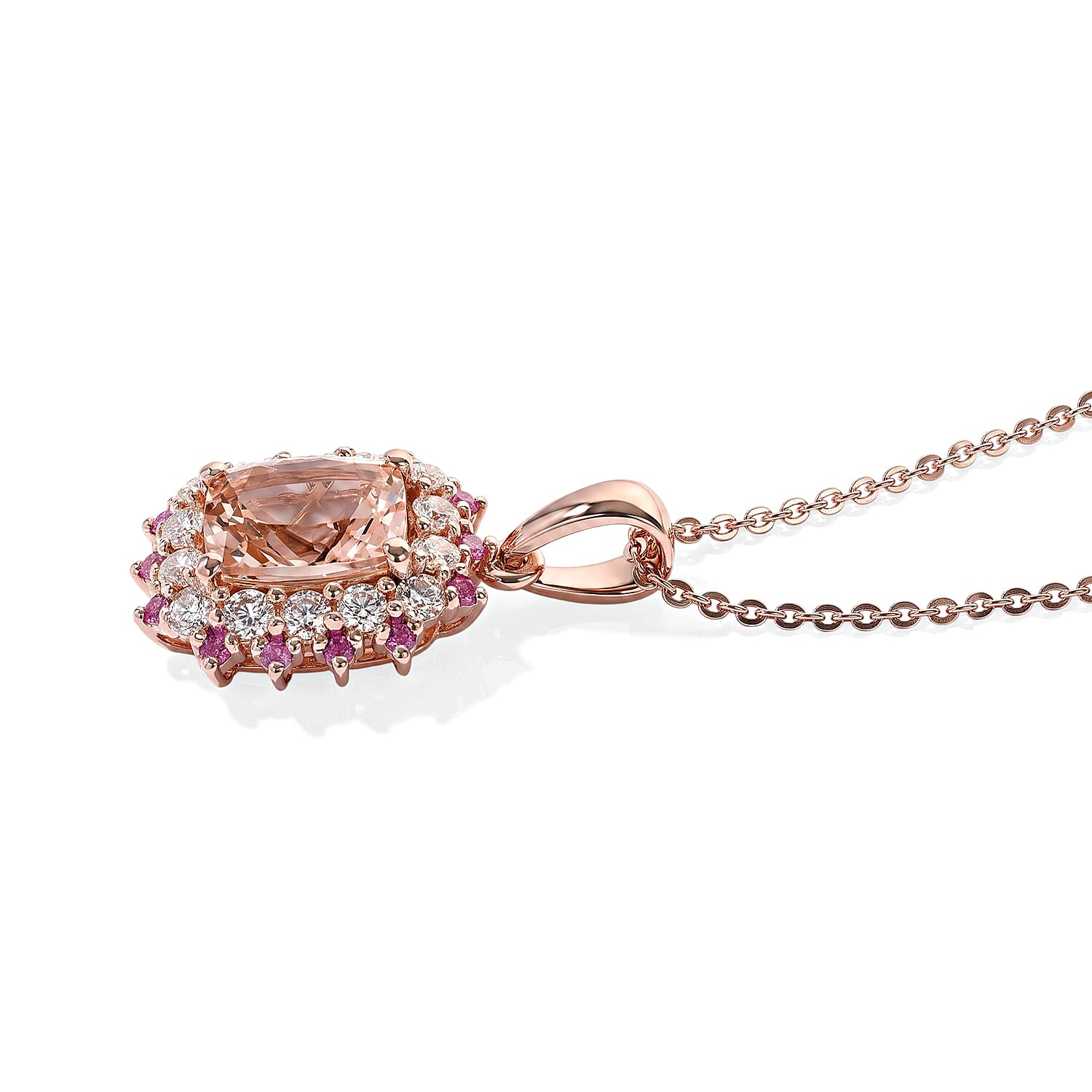 D'Joy Premium Marropino Morganite and Multi Gemstone 1.90 ctw Pendant Necklace in 18K Vermeil Rose Gold Over Sterling Silver 20 Inches