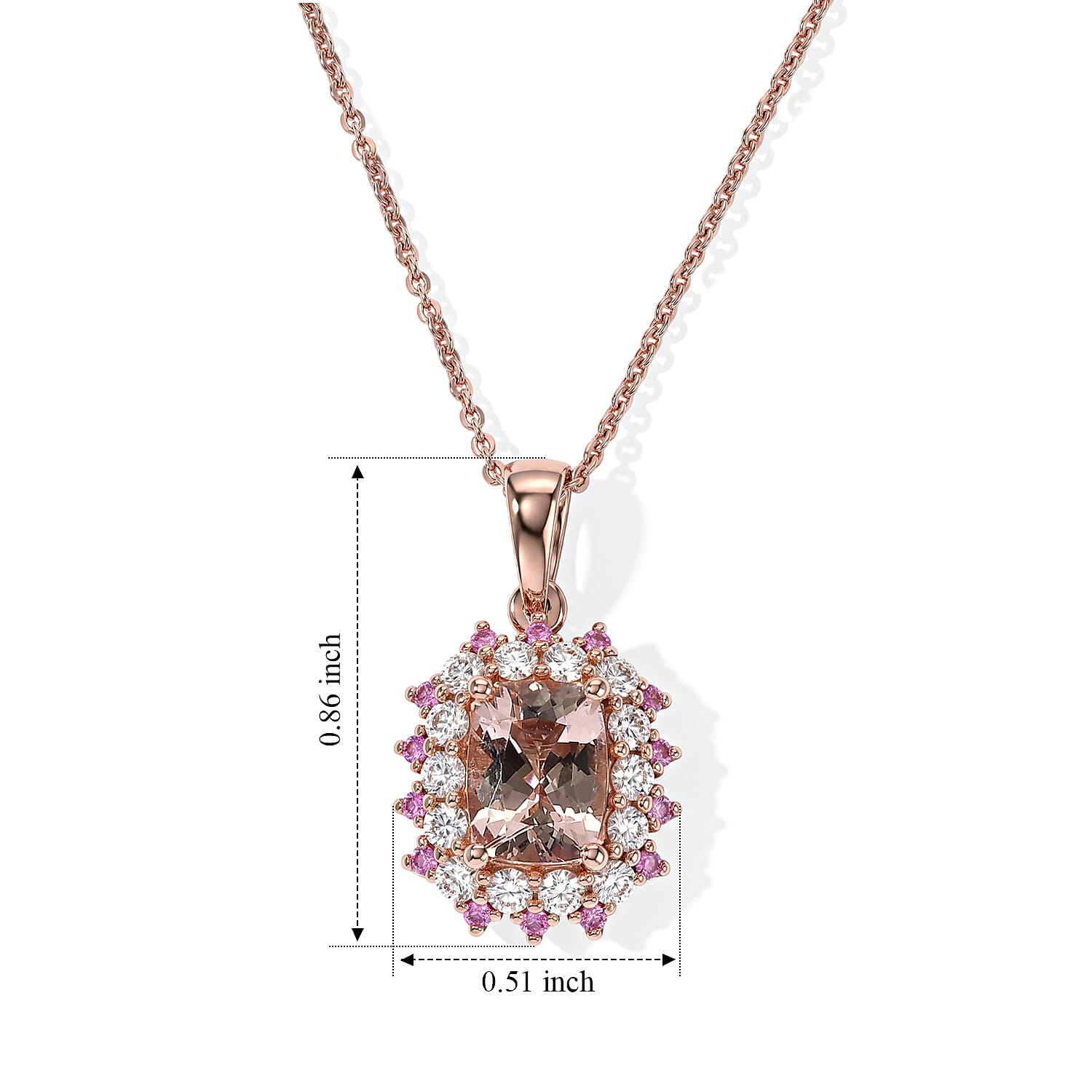 D'Joy Premium Marropino Morganite and Multi Gemstone 1.90 ctw Pendant Necklace in 18K Vermeil Rose Gold Over Sterling Silver 20 Inches