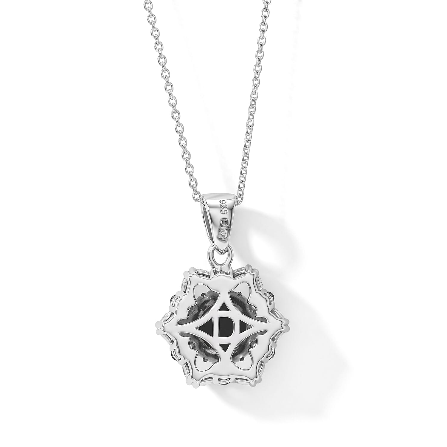 D'Joy Premium Blue Star Sapphire (DF) and Multi Gemstone 3.60 ctw The Celestial Bloom Pendant Necklace in Rhodium Over Sterling Silver 20 Inches