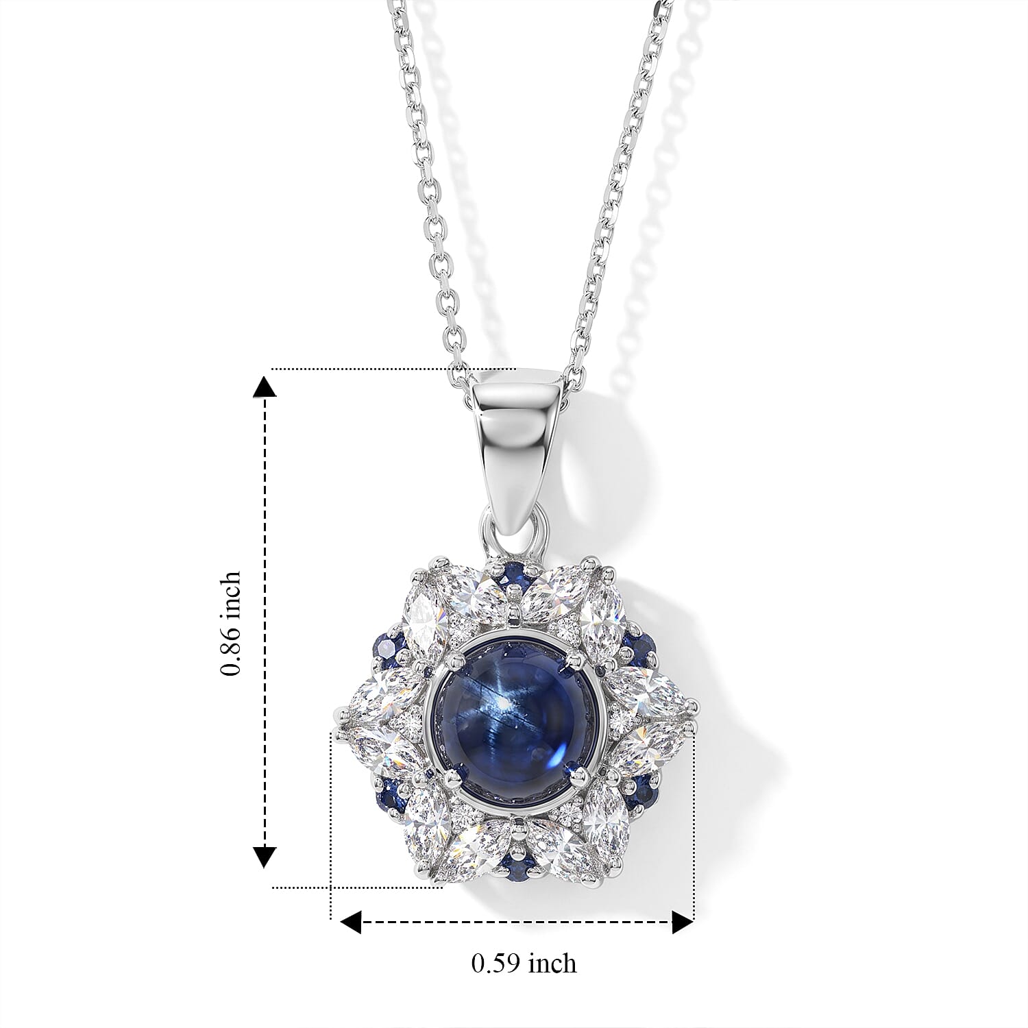 D'Joy Premium Blue Star Sapphire (DF) and Multi Gemstone 3.60 ctw The Celestial Bloom Pendant Necklace in Rhodium Over Sterling Silver 20 Inches