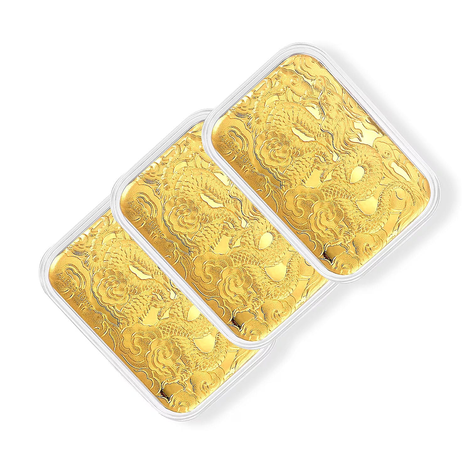 Set of 3 - Dragon's Fortune Power and Prosperity, Struck in Pure Gold