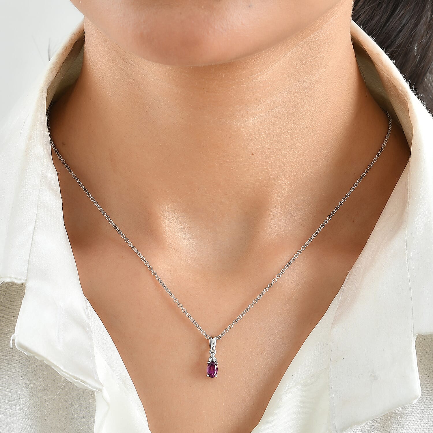 D'Joy AAA Radiant Ember Garnet and White Zircon 0.60 ctw Pendant Necklace in Rhodium Over Sterling Silver 20 Inches