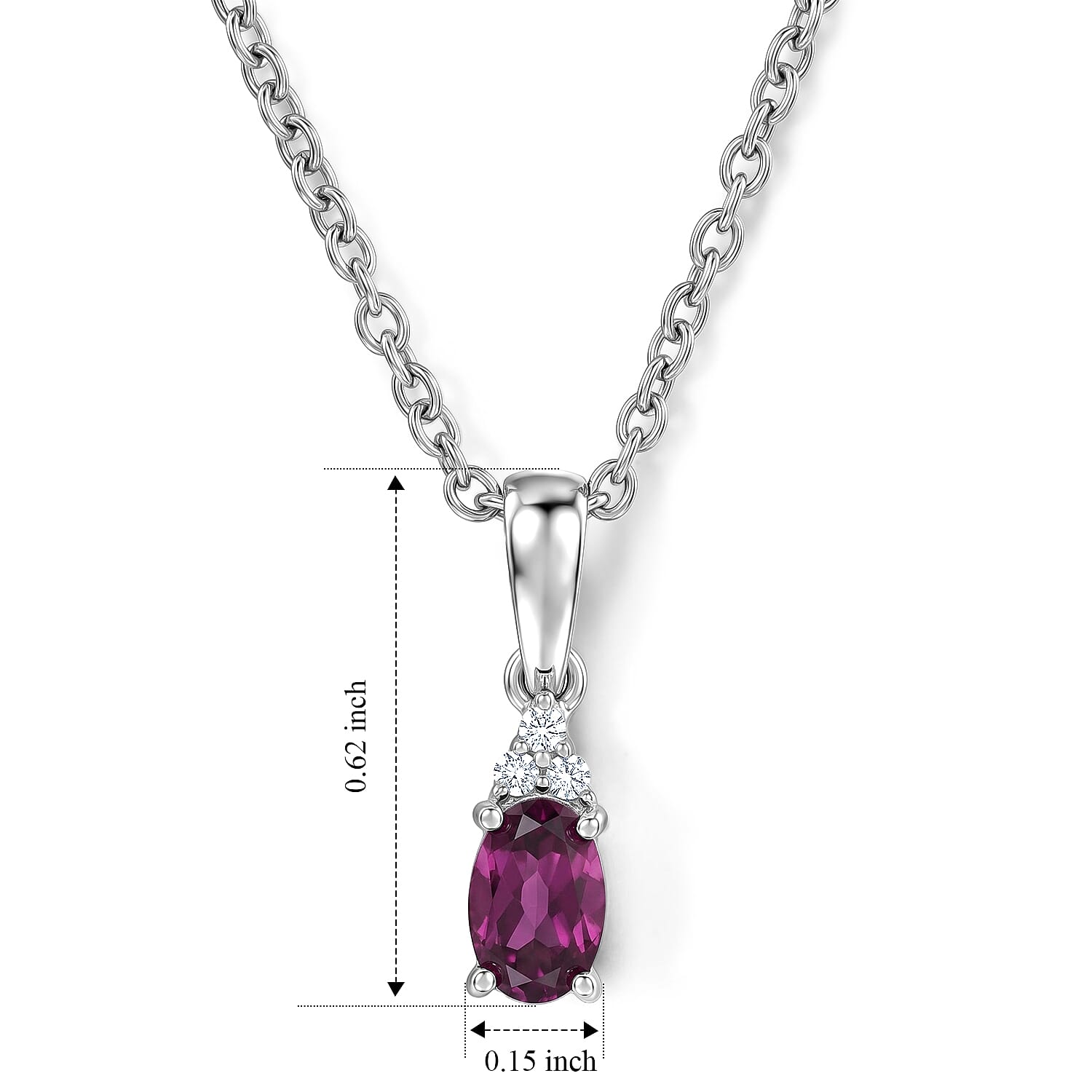 D'Joy AAA Radiant Ember Garnet and White Zircon 0.60 ctw Pendant Necklace in Rhodium Over Sterling Silver 20 Inches