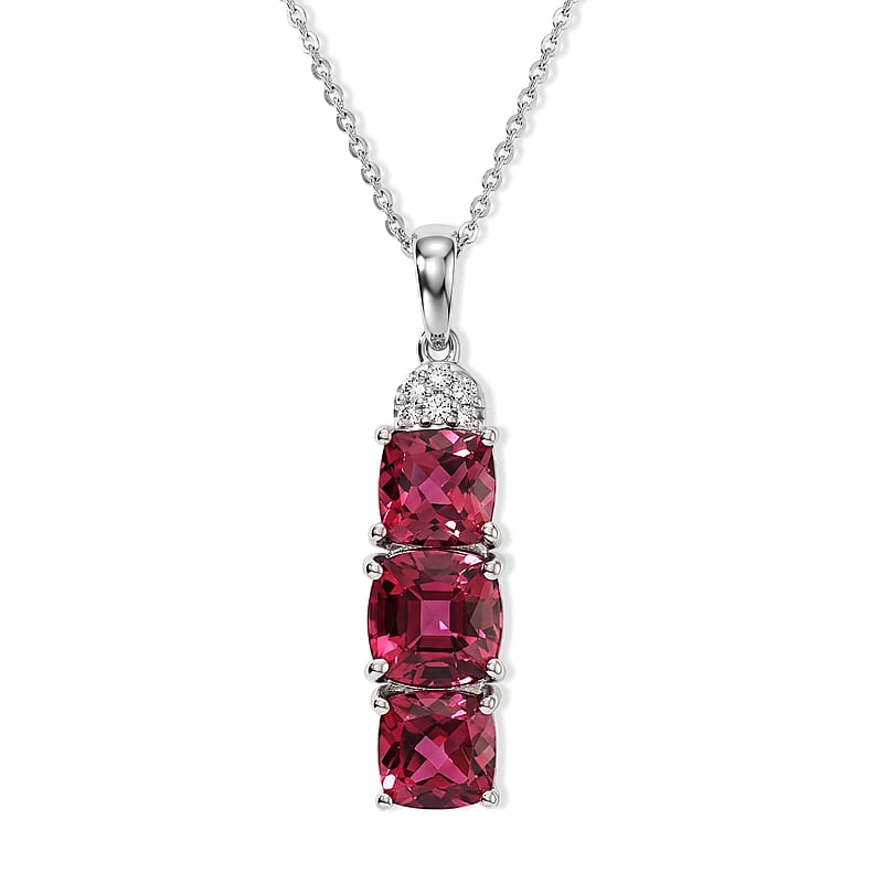 D'Joy Premium Tanzanian Raspberry Garnet and Moissanite 4.60 ctw Pendant Necklace in Rhodium Over Sterling Silver 18 Inches