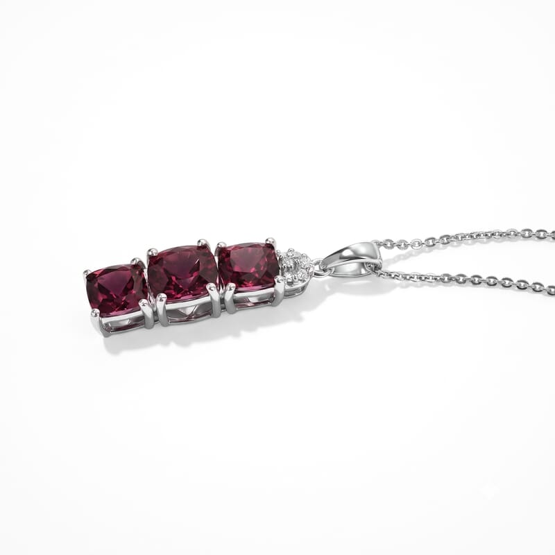 D'Joy Premium Tanzanian Mahenge Garnet and Moissanite 4.60 ctw Pendant Necklace in Rhodium Over Sterling Silver 18 Inches
