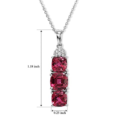 D'Joy Premium Tanzanian Raspberry Garnet and Moissanite 4.60 ctw Pendant Necklace in Rhodium Over Sterling Silver 18 Inches