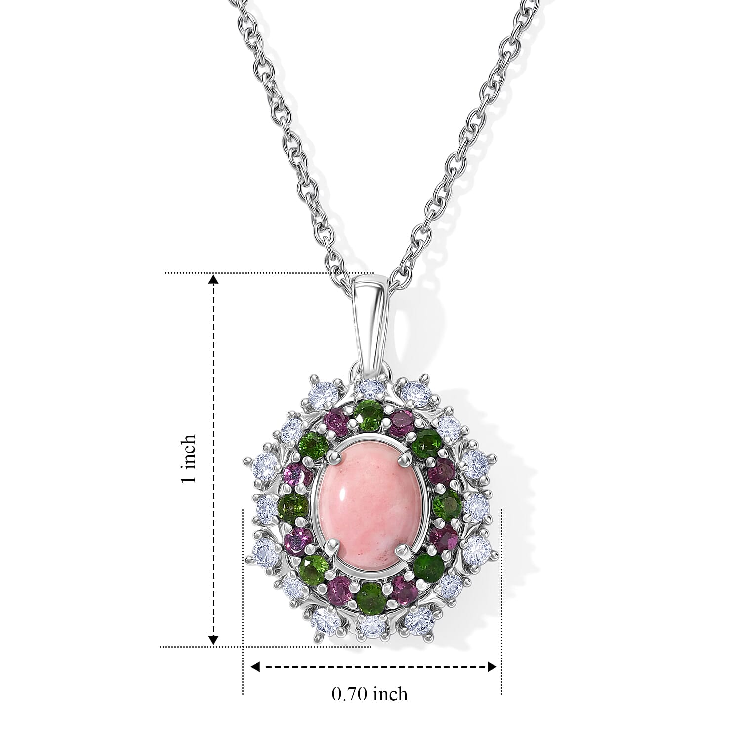 EverTrue Oregon Sunurise Peach Opal and Multi Gemstone 2.90 ctw Pendant in Platinum Bond with Stainless Steel Necklace 20 Inches