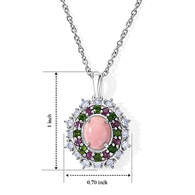EverTrue Oregon Sunurise Peach Opal and Multi Gemstone 2.90 ctw Pendant in Platinum Bond with Stainless Steel Necklace 20 Inches