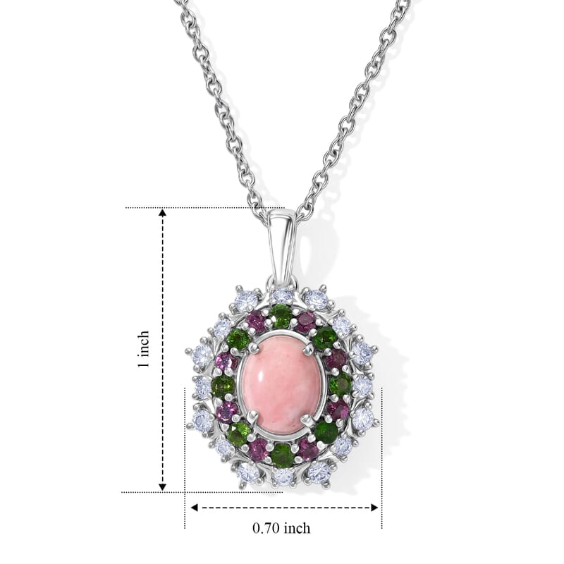 EverTrue Oregon Sunurise Peach Opal and Multi Gemstone 2.90 ctw Pendant in Platinum Bond with Stainless Steel Necklace 20 Inches
